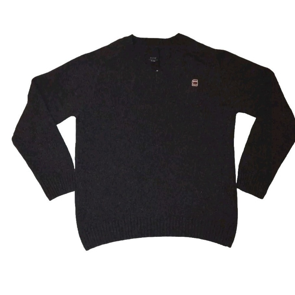 G STAR RAW Mens XL Jumper Sweater Pullover Dark Gray  Wool Blend V-Neck